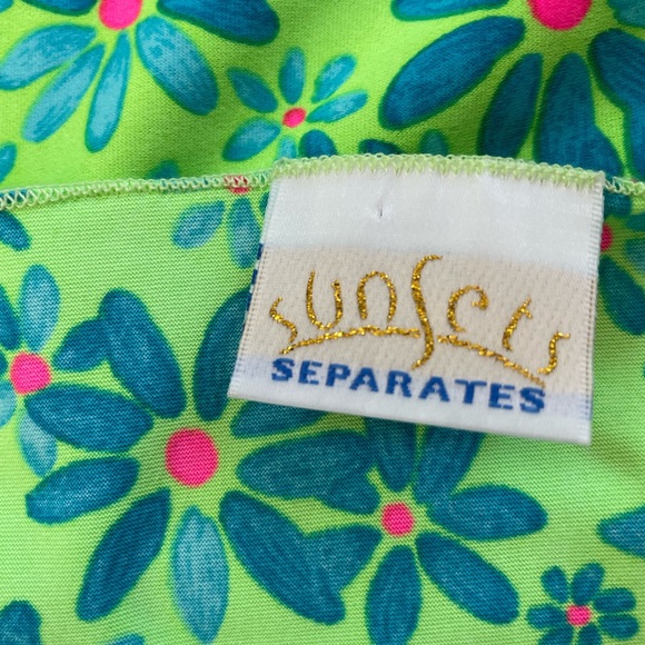Sarong - Sunsets separates lime green/blue Flower Vintage circa 1990s sarong - Picture 3 of 8